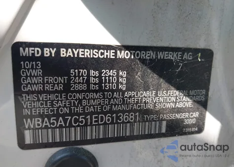 2014 BMW 528I xDrive z USA, uszkodzony, nr VIN WBA5A7C51ED613681